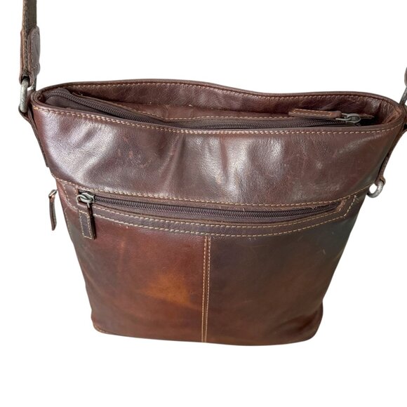 Jack Georges Voyager Messenger Crossbody Bag Distressed Brown Leather Unisex - Picture 4 of 8